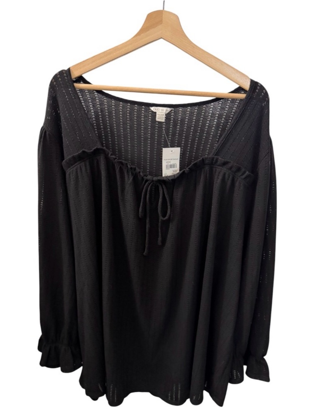 NWT Cato Women's Long Sleeve Black Blouse Size 26/28w Tie And Ruffles